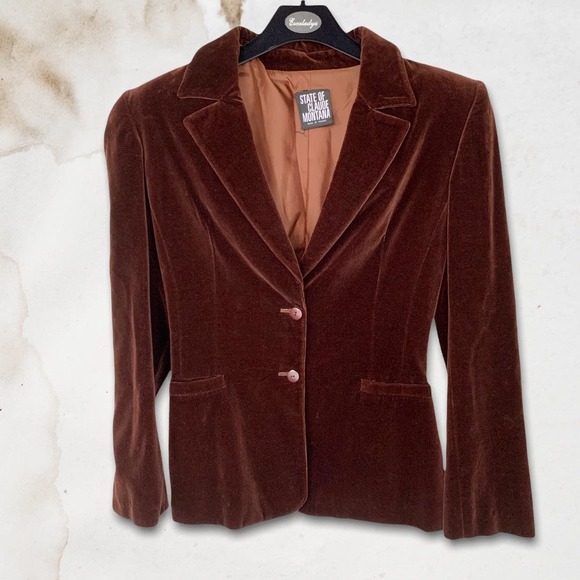 Vintage Claude Montana Brown Velvet Fitted Blazer Size Small